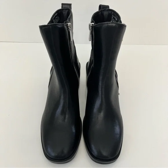 STEVE MADDEN Ruthy Block Heel Leather Boots in Black NEW - Picture 6 of 13